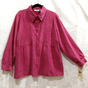 Vintage 80s Suede Peplum Blouse Jacket 1X Hand Woven Vegan Pink Western Boho NWT